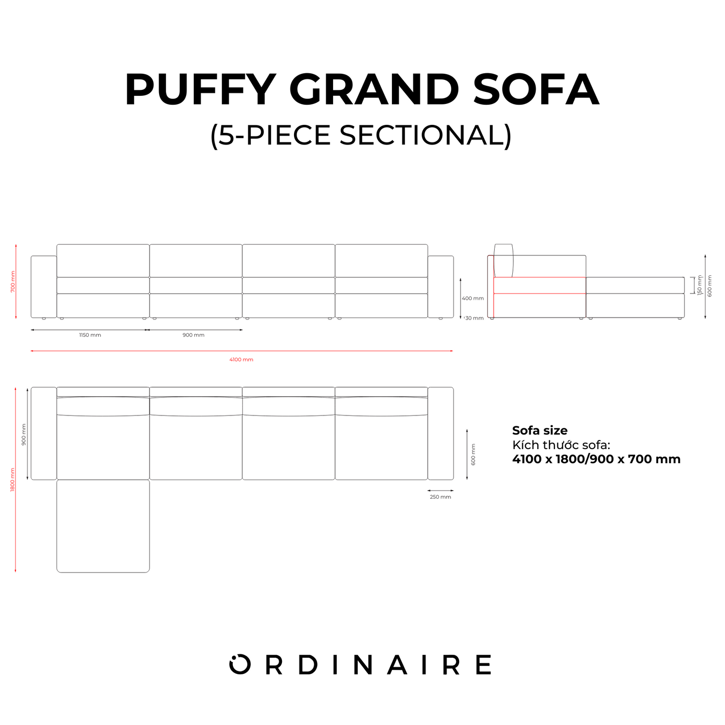PUFFY GRAND SOFA - 5-PIECE SECTIONAL SOFA